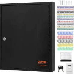 VEVOR 100-Key Cabinet, Key Lock Box with Adjustable Racks, Security Key Storage Box Steel, Key Organizer with 100 Colorful Key Tags and 2 Record Cards for School, Office, Hotel
