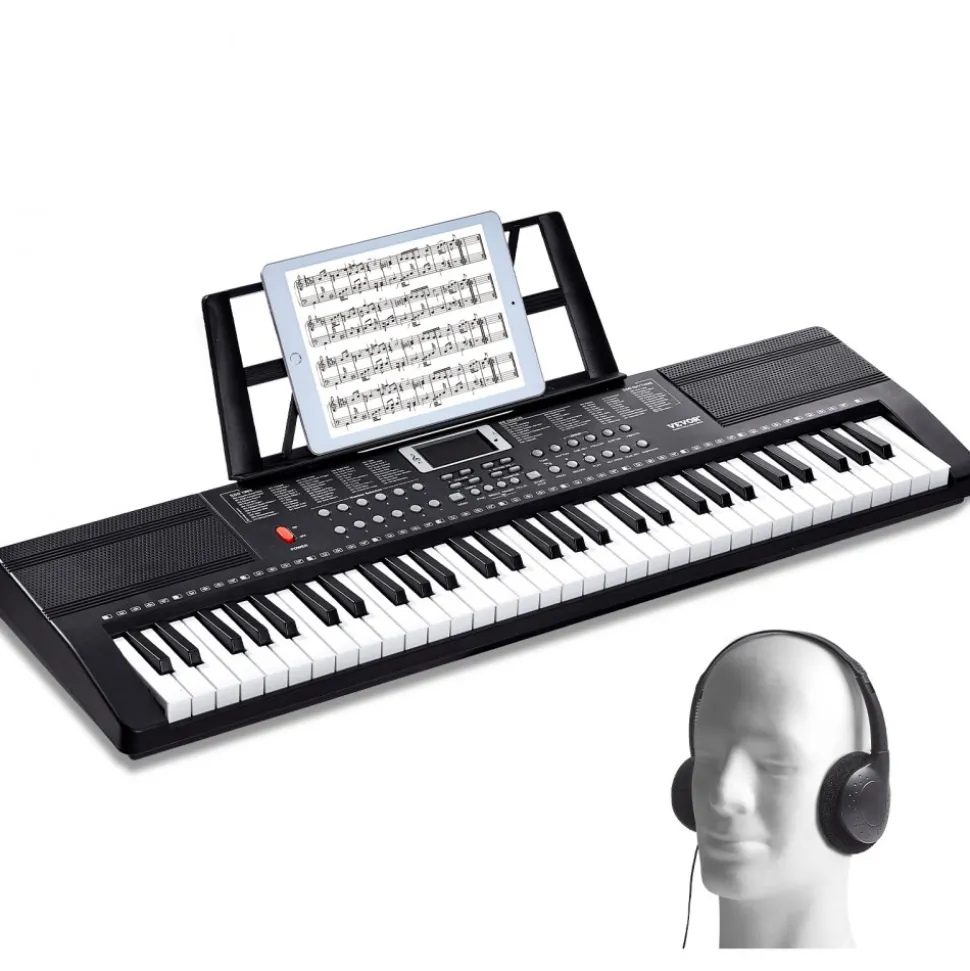 VEVOR 61 Key Digital Keyboard Piano, 200 Tones 200 Rhythms, Electric Portable Piano Keyboard Kit with 60 Demo Songs Built-In Dual Speakers Headphones, Piano Stickers for Beginners Learning