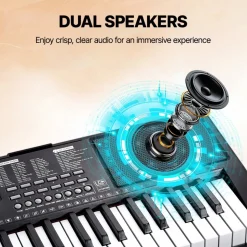VEVOR 61 Key Digital Keyboard Piano, 200 Tones 200 Rhythms, Electric Portable Piano Keyboard Kit with 60 Demo Songs Built-In Dual Speakers Headphones, Piano Stickers for Beginners Learning