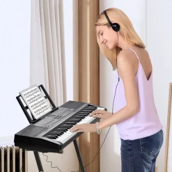 VEVOR 61 Key Digital Keyboard Piano, 200 Tones 200 Rhythms, Electric Portable Piano Keyboard Kit with 60 Demo Songs Built-In Dual Speakers Headphones, Piano Stickers for Beginners Learning