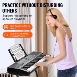 VEVOR 61 Key Digital Keyboard Piano, 200 Tones 200 Rhythms, Electric Portable Piano Keyboard Kit with 60 Demo Songs Built-In Dual Speakers Headphones, Piano Stickers for Beginners Learning