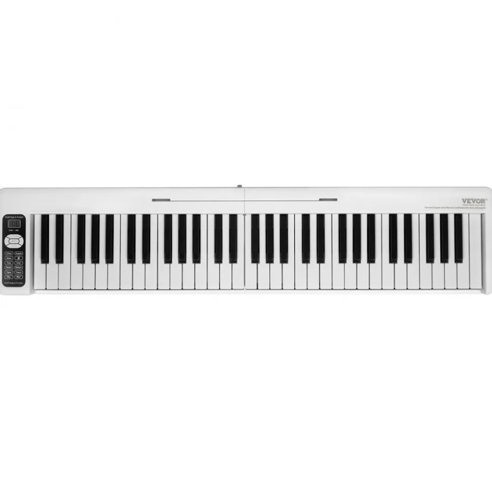 VEVOR 61 Key Folding Keyboard Piano, Bluetooth & MIDI, Portable Electronic Digital Foldable Piano with Sustain Pedal Touch Sensitive Lighted Keys Bag, Rechargeable for Beginners Teens Adults, White