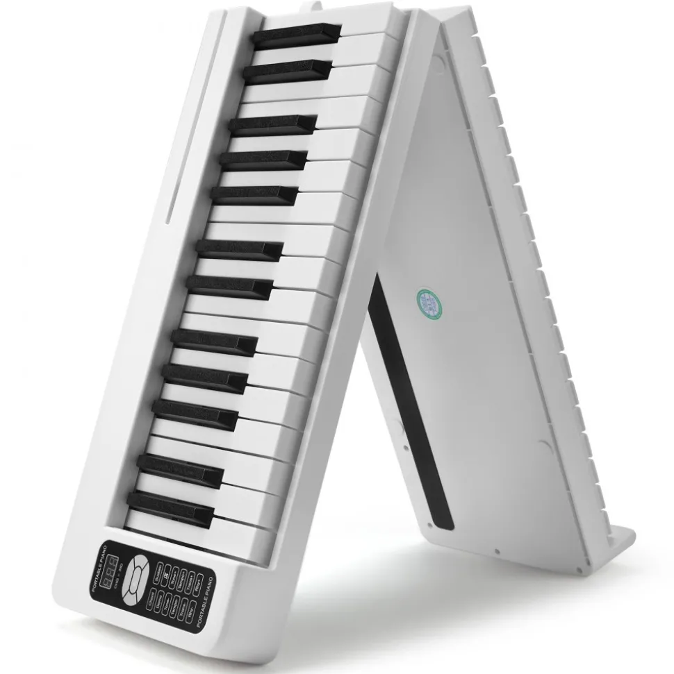 VEVOR 61 Key Folding Keyboard Piano, Bluetooth & MIDI, Portable Electronic Digital Foldable Piano with Sustain Pedal Touch Sensitive Lighted Keys Bag, Rechargeable for Beginners Teens Adults, White