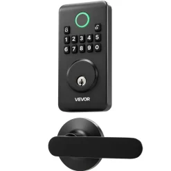 VEVOR Keyless Entry Door Lock with Handle Set, Electronic Keypad Deadbolt with Lever Handles, Pioneering Easy-Grip Design, Customizable User Codes, Keyed Entry, Auto Lock, Anti-Peeking, Matte Black