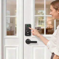 VEVOR Keyless Entry Door Lock with Handle Set, Electronic Keypad Deadbolt with Lever Handles, Pioneering Easy-Grip Design, Customizable User Codes, Keyed Entry, Auto Lock, Anti-Peeking, Matte Black