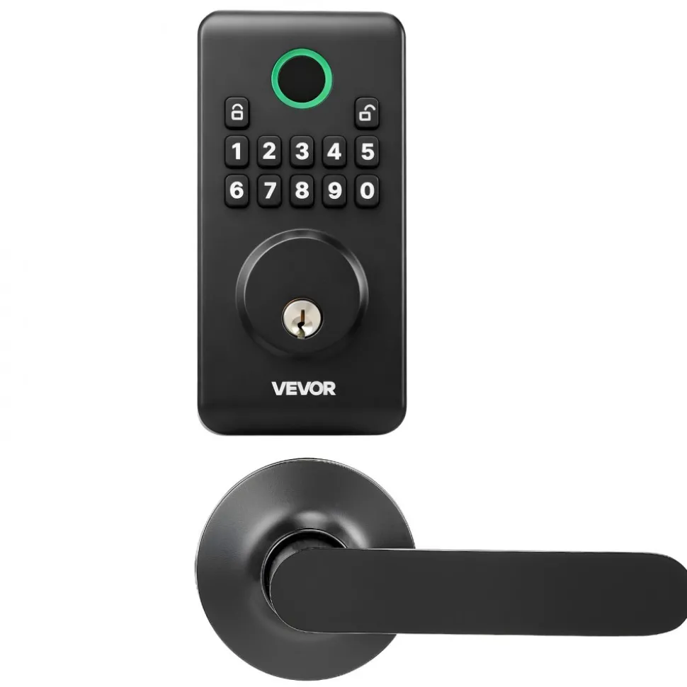 VEVOR Keyless Entry Door Lock with Handle Set, Electronic Keypad Deadbolt with Lever Handles, Pioneering Easy-Grip Design, Customizable User Codes, Keyed Entry, Auto Lock, Anti-Peeking, Matte Black