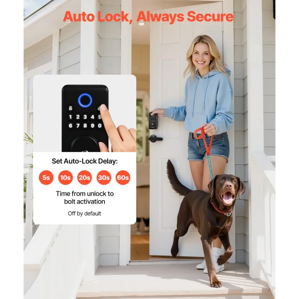 VEVOR Keyless Entry Door Lock with Handle Set, Electronic Keypad Deadbolt with Lever Handles, Pioneering Easy-Grip Design, Customizable User Codes, Keyed Entry, Auto Lock, Anti-Peeking, Matte Black