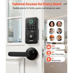 VEVOR Keyless Entry Door Lock with Handle Set, Electronic Keypad Deadbolt with Lever Handles, Pioneering Easy-Grip Design, Customizable User Codes, Keyed Entry, Auto Lock, Anti-Peeking, Matte Black