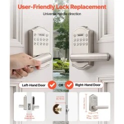 VEVOR Keyless Entry Door Lock with Handle, Electronic Lever Door Handle with Keypad, Customizable User Codes, Keyed Entry, Auto Lock, Anti-Peeking Password, Backlit Keypad, for Home, Satin Nickel