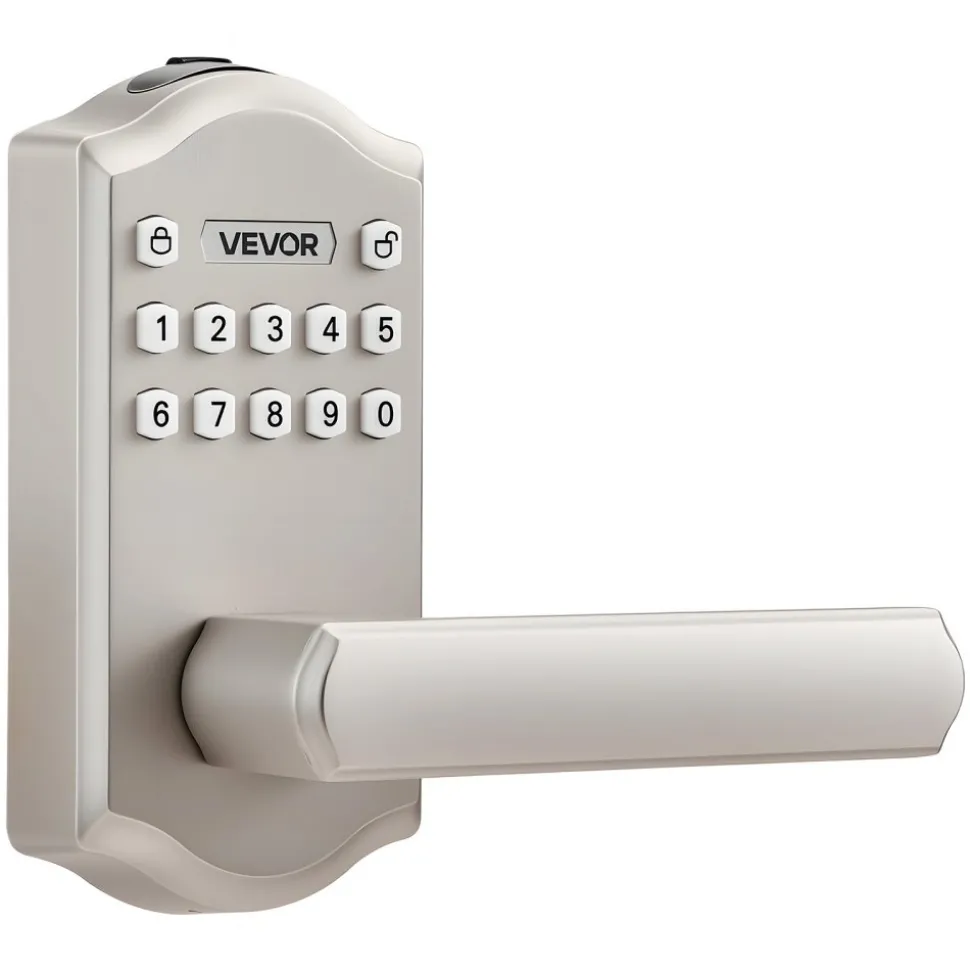 VEVOR Keyless Entry Door Lock with Handle, Electronic Lever Door Handle with Keypad, Customizable User Codes, Keyed Entry, Auto Lock, Anti-Peeking Password, Backlit Keypad, for Home, Satin Nickel