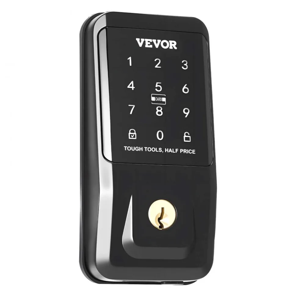 VEVOR Keyless Entry Door Lock with Handle Set, Touchpad Electronic Deadbolt with IC Card, Customizable User Codes, Keyed Entry, Auto Lock, Anti-Peeking Password, Backlit, for Home, Matte Black
