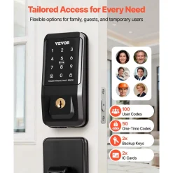 VEVOR Keyless Entry Door Lock with Handle Set, Touchpad Electronic Deadbolt with IC Card, Customizable User Codes, Keyed Entry, Auto Lock, Anti-Peeking Password, Backlit, for Home, Matte Black