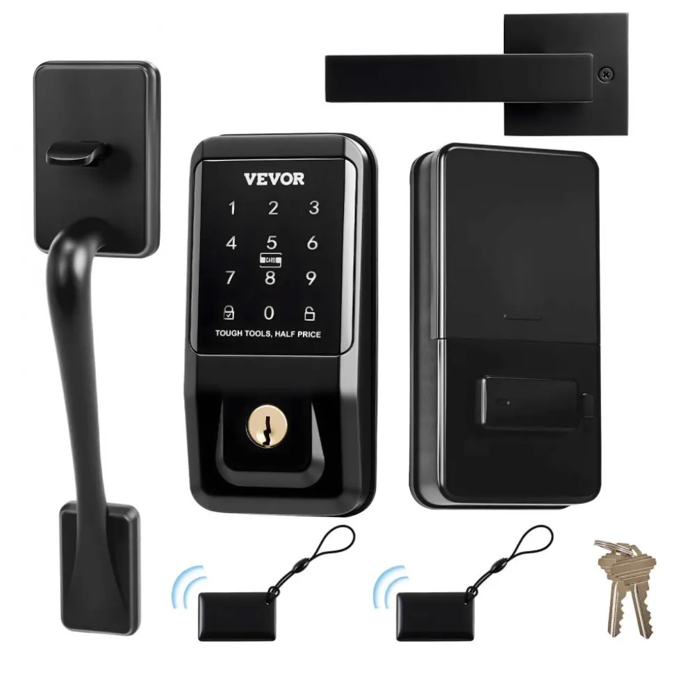 VEVOR Keyless Entry Door Lock with Handle Set, Touchpad Electronic Deadbolt with IC Card, Customizable User Codes, Keyed Entry, Auto Lock, Anti-Peeking Password, Backlit, for Home, Matte Black