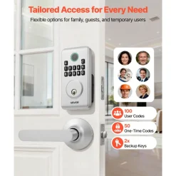 VEVOR Keyless Entry Door Lock, Electronic Deadbolt with Customizable User Codes, Pioneering Easy-Grip Design, Keyed Entry, Auto Lock, Anti-Peeking Password, Backlit Keypad, for Home, Apartment, Silver