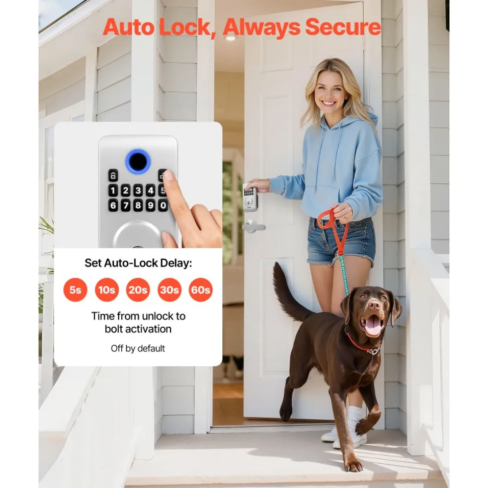 VEVOR Keyless Entry Door Lock with Handle Set, Electronic Keypad Deadbolt with Lever Handles, Pioneering Easy-Grip Design, Customizable User Codes, Keyed Entry, Auto Lock, Anti-Peeking, Silver