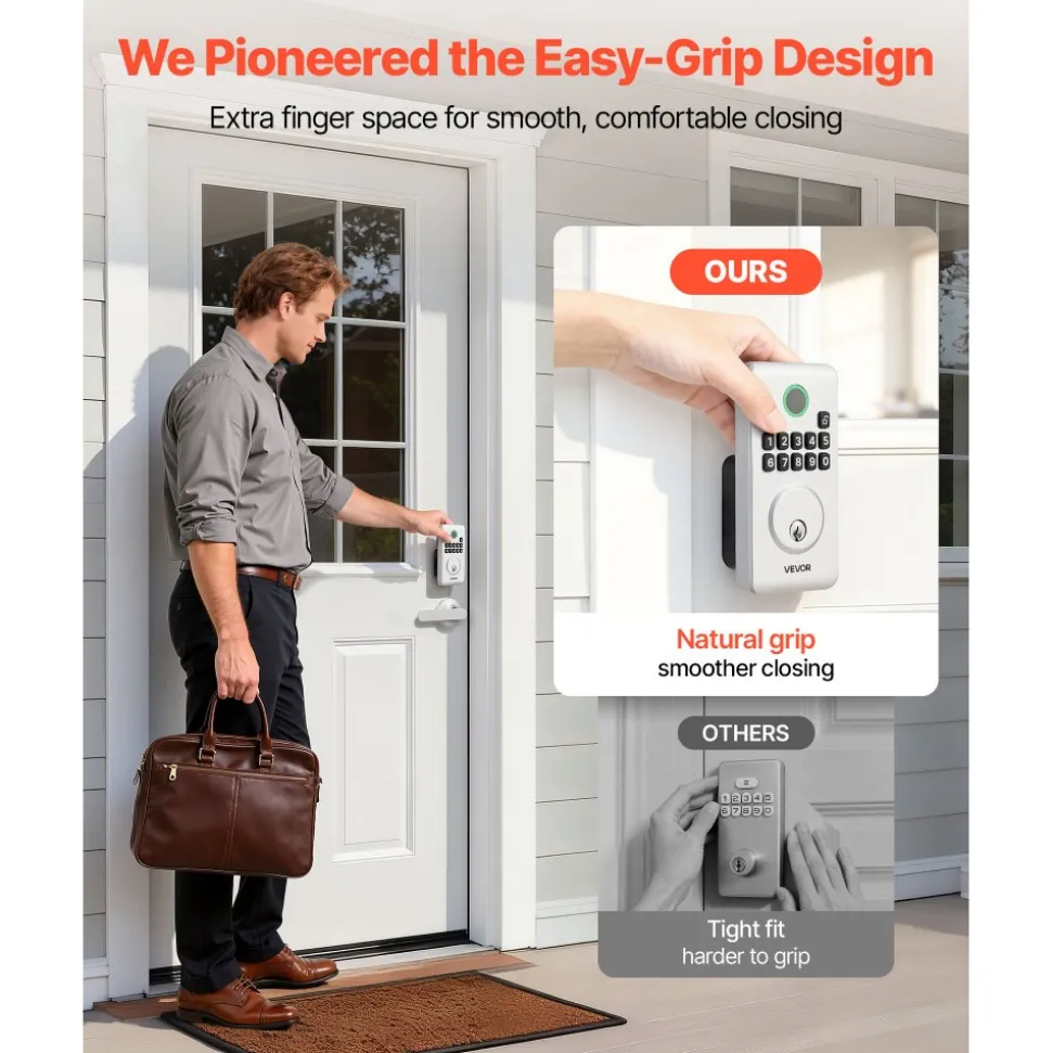 VEVOR Keyless Entry Door Lock with Handle Set, Electronic Keypad Deadbolt with Lever Handles, Pioneering Easy-Grip Design, Customizable User Codes, Keyed Entry, Auto Lock, Anti-Peeking, Silver