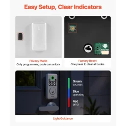 VEVOR Keyless Entry Door Lock with Handle Set, Electronic Keypad Deadbolt with Lever Handles, Pioneering Easy-Grip Design, Customizable User Codes, Keyed Entry, Auto Lock, Anti-Peeking, Silver
