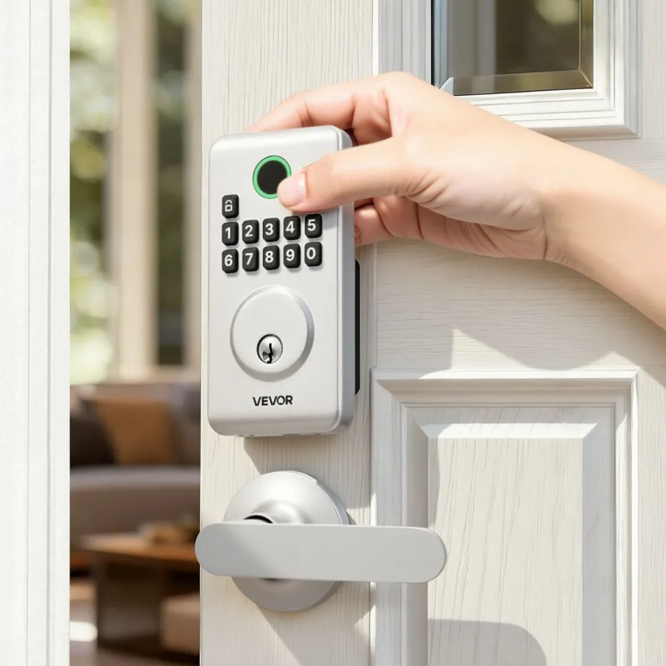 VEVOR Keyless Entry Door Lock with Handle Set, Electronic Keypad Deadbolt with Lever Handles, Pioneering Easy-Grip Design, Customizable User Codes, Keyed Entry, Auto Lock, Anti-Peeking, Silver