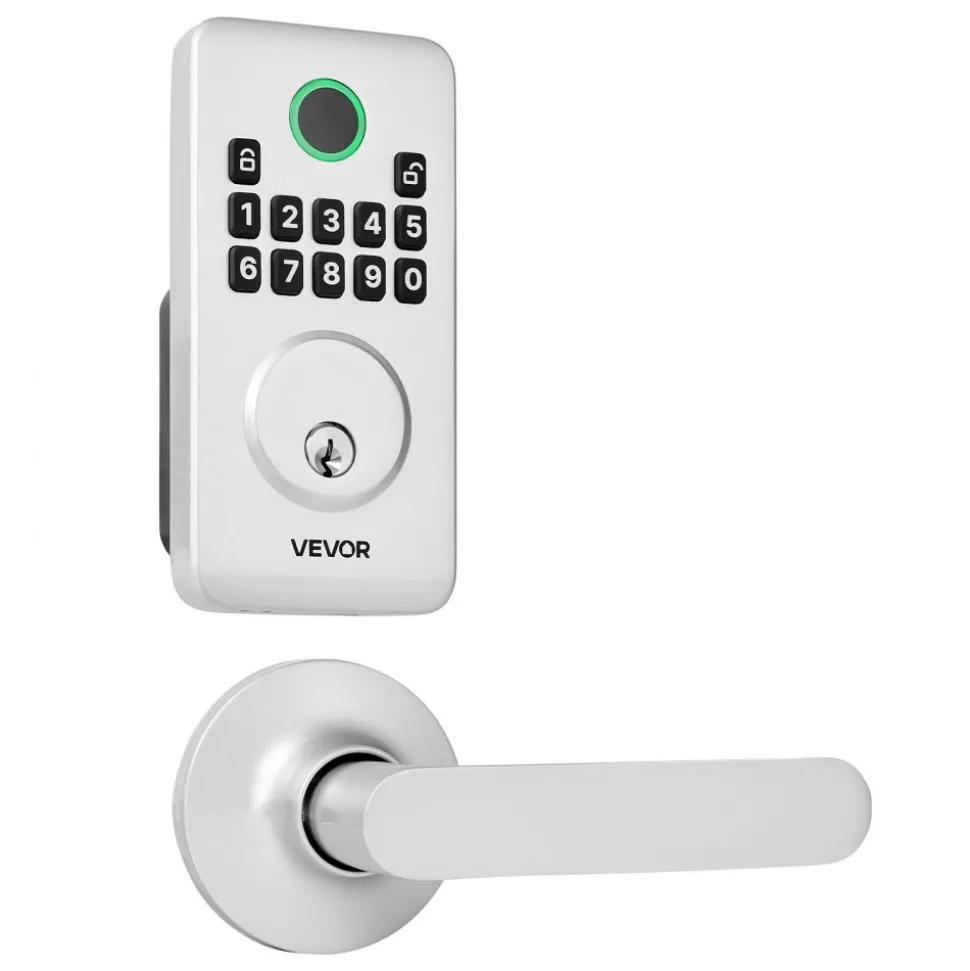 VEVOR Keyless Entry Door Lock with Handle Set, Electronic Keypad Deadbolt with Lever Handles, Pioneering Easy-Grip Design, Customizable User Codes, Keyed Entry, Auto Lock, Anti-Peeking, Silver