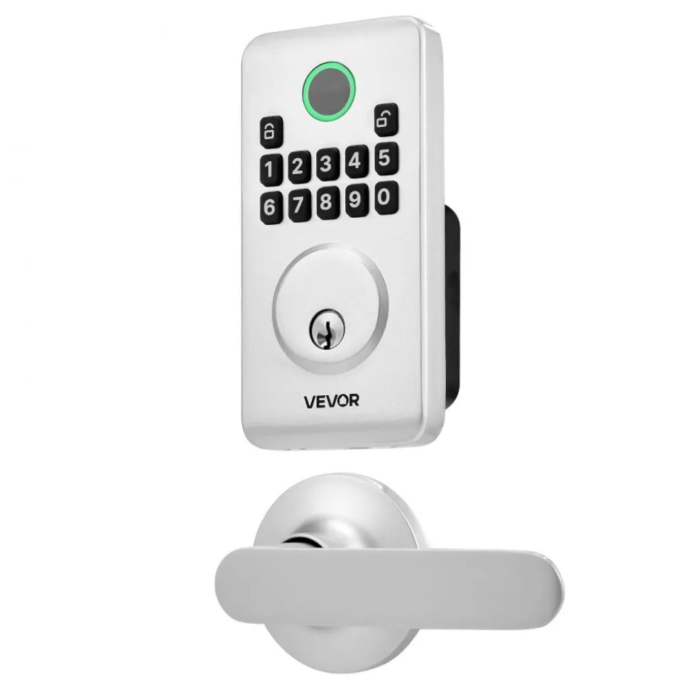 VEVOR Keyless Entry Door Lock with Handle Set, Electronic Keypad Deadbolt with Lever Handles, Pioneering Easy-Grip Design, Customizable User Codes, Keyed Entry, Auto Lock, Anti-Peeking, Silver