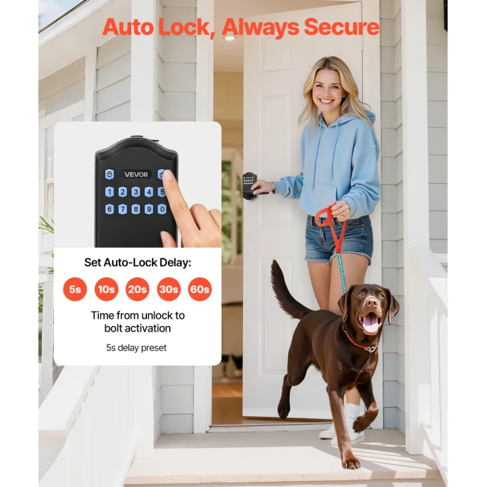VEVOR Keyless Entry Door Lock with Handle, Electronic Lever Door Handle with Keypad, Customizable User Codes, Keyed Entry, Auto Lock, Anti-Peeking Password, Backlit Keypad, for Home, Matte Black