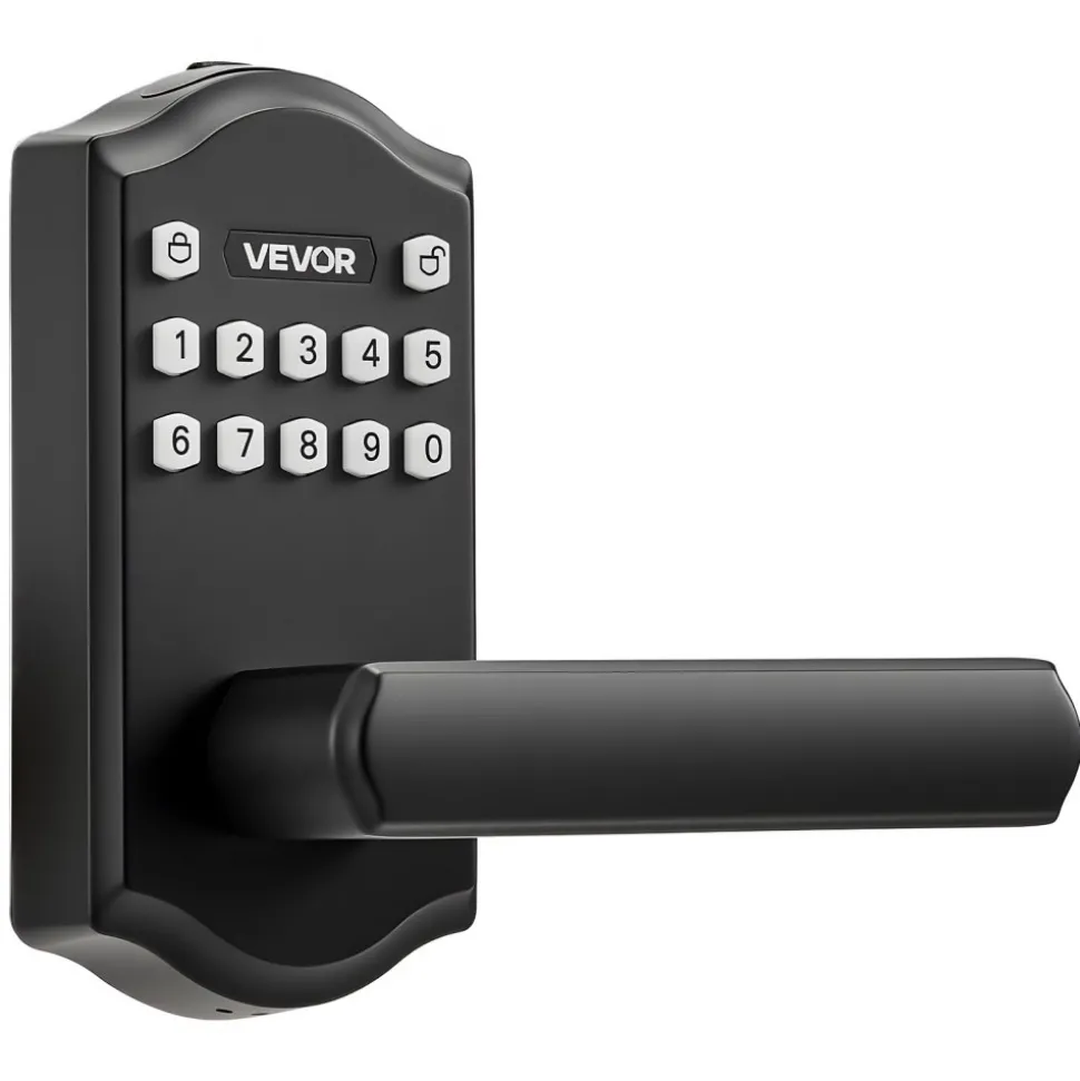 VEVOR Keyless Entry Door Lock with Handle, Electronic Lever Door Handle with Keypad, Customizable User Codes, Keyed Entry, Auto Lock, Anti-Peeking Password, Backlit Keypad, for Home, Matte Black