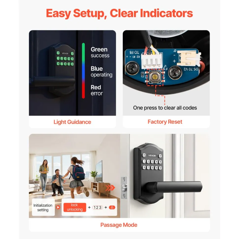 VEVOR Keyless Entry Door Lock with Handle, Electronic Lever Door Handle with Keypad, Customizable User Codes, Keyed Entry, Auto Lock, Anti-Peeking Password, Backlit Keypad, for Home, Matte Black