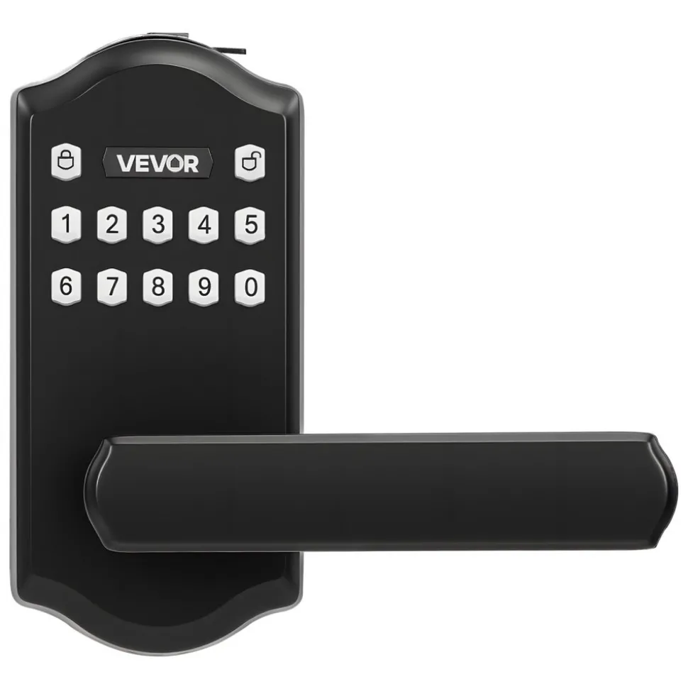 VEVOR Keyless Entry Door Lock with Handle, Electronic Lever Door Handle with Keypad, Customizable User Codes, Keyed Entry, Auto Lock, Anti-Peeking Password, Backlit Keypad, for Home, Matte Black
