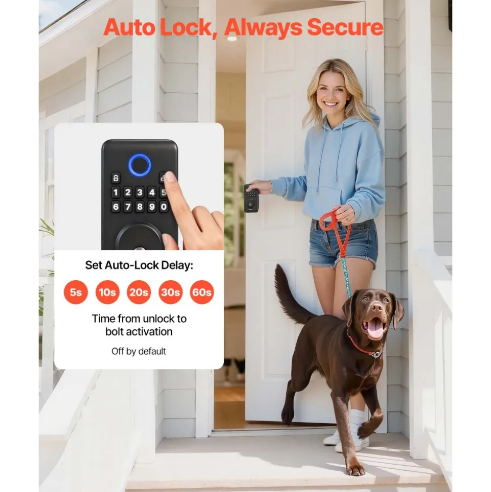VEVOR Keyless Entry Door Lock, Electronic Deadbolt with Customizable User Codes, Pioneering Easy-Grip Design, Keyed Entry, Auto Lock, Anti-Peeking Password, Backlit Keypad, for Home, Matte Black