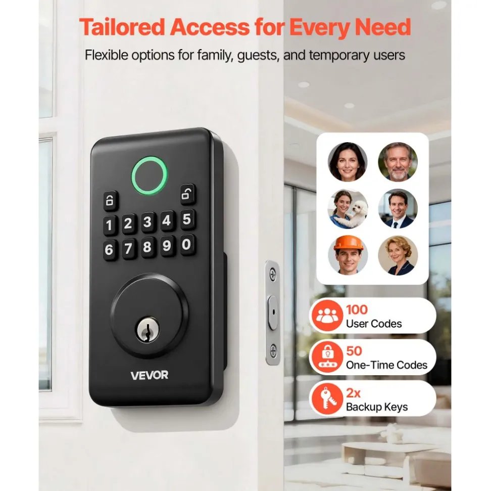 VEVOR Keyless Entry Door Lock, Electronic Deadbolt with Customizable User Codes, Pioneering Easy-Grip Design, Keyed Entry, Auto Lock, Anti-Peeking Password, Backlit Keypad, for Home, Matte Black