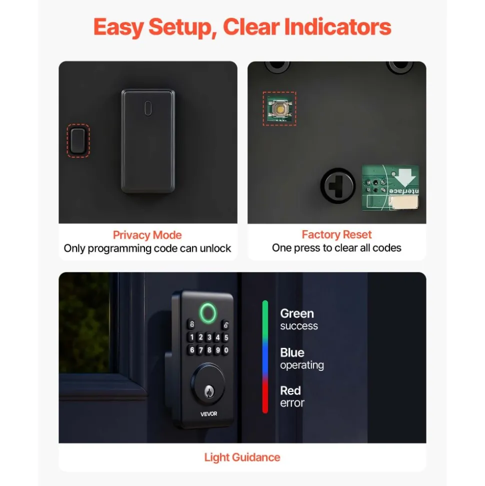 VEVOR Keyless Entry Door Lock, Electronic Deadbolt with Customizable User Codes, Pioneering Easy-Grip Design, Keyed Entry, Auto Lock, Anti-Peeking Password, Backlit Keypad, for Home, Matte Black