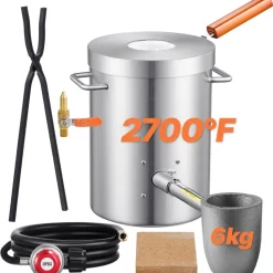 VEVOR 6KG Propane Melting Furnace Kit, Large Capacity Foundry Home Kilns, Blacksmithing Forge with Crucible & Tongs Kiln, Stainless Steel, For Metal Scrap Recycle, Gold Copper Silver Casting