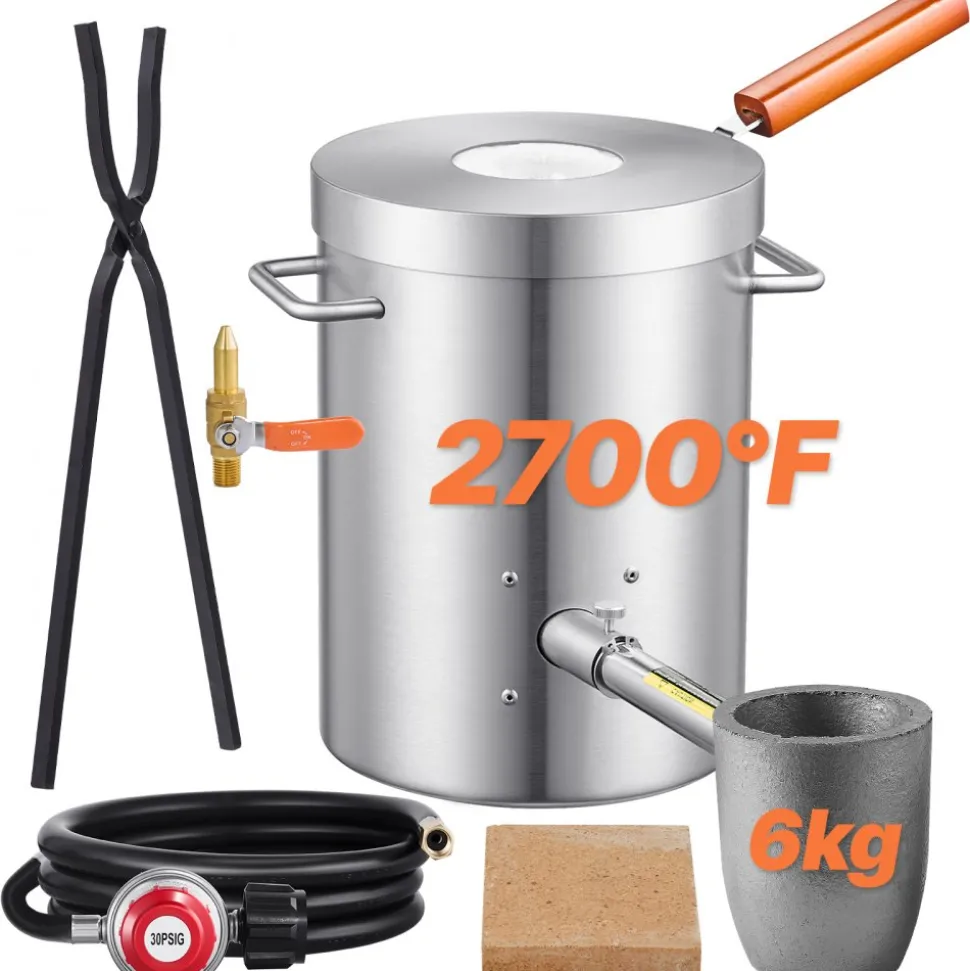 VEVOR 6KG Propane Melting Furnace Kit, Large Capacity Foundry Home Kilns, Blacksmithing Forge with Crucible & Tongs Kiln, Stainless Steel, For Metal Scrap Recycle, Gold Copper Silver Casting