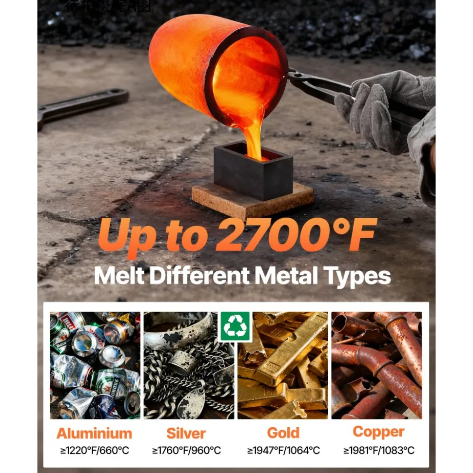VEVOR 6KG Propane Melting Furnace Kit, Large Capacity Foundry Home Kilns, Blacksmithing Forge with Crucible & Tongs Kiln, Stainless Steel, For Metal Scrap Recycle, Gold Copper Silver Casting