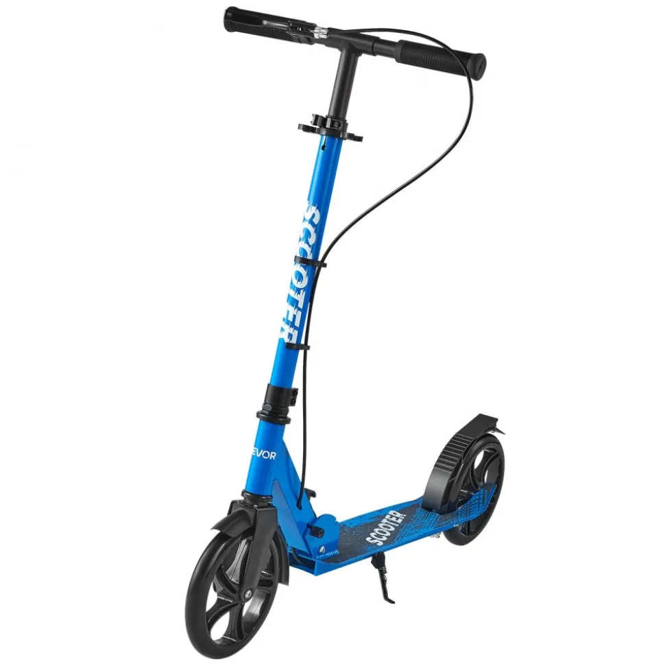 VEVOR Kick Scooter for Kids Ages 8+, Teens & Adults, 2-Wheel Toddler Scooter with Height Adjustable Handlebar, Wide Anti-Slip Deck, Foldable Lightweight for Boys & Girls up to 220 lbs, Black + Blue