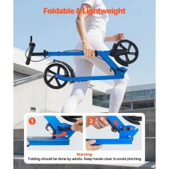VEVOR Kick Scooter for Kids Ages 8+, Teens & Adults, 2-Wheel Toddler Scooter with Height Adjustable Handlebar, Wide Anti-Slip Deck, Foldable Lightweight for Boys & Girls up to 220 lbs, Black + Blue