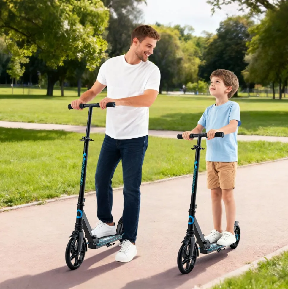 VEVOR Kick Scooter for Kids Ages 8+, Teens & Adults, 2-Wheel Toddler Scooter with Adjustable Height Handlebar, Wide Anti-Slip Deck, Foldable Lightweight for Boys & Girls up to 220 lbs, Black + Blue