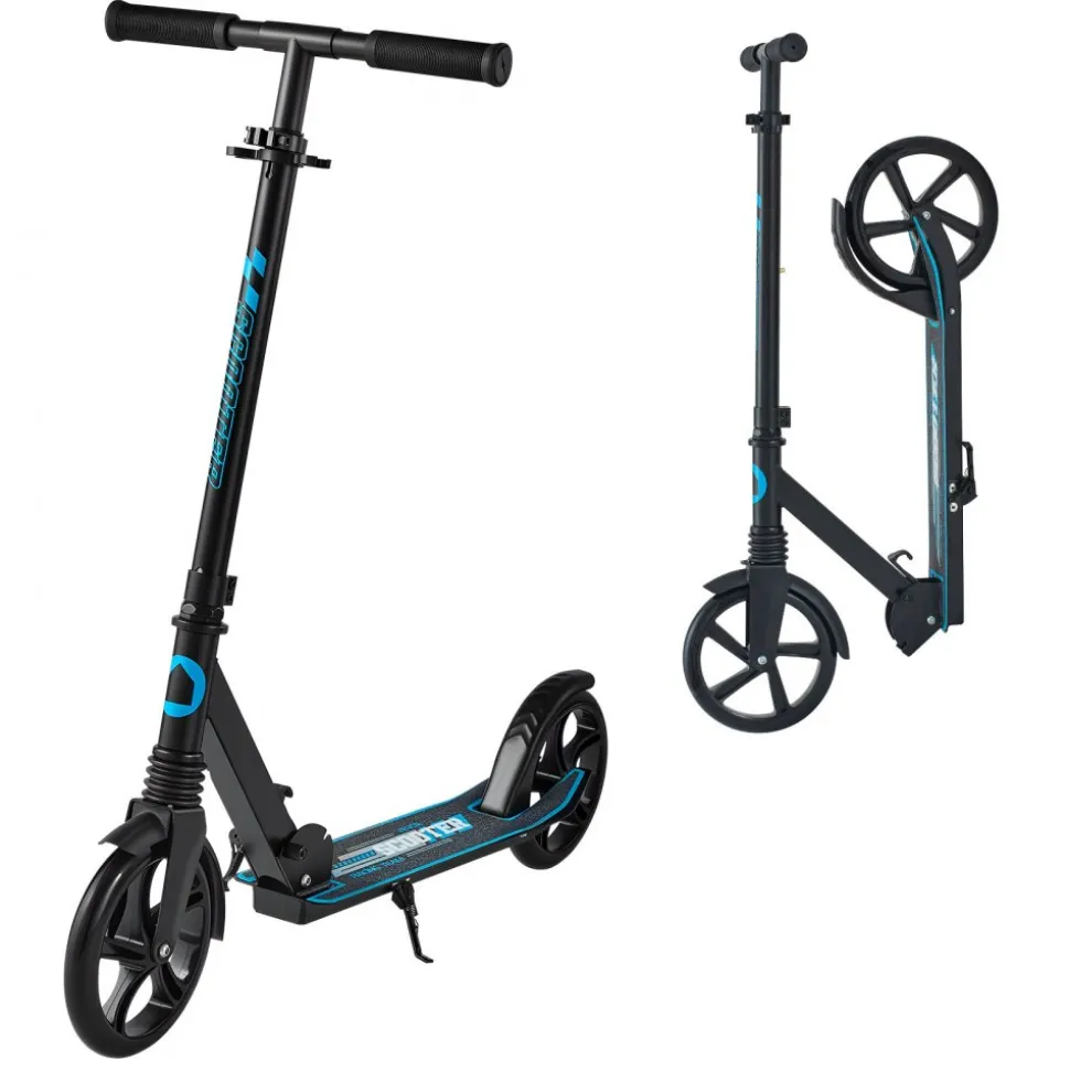 VEVOR Kick Scooter for Kids Ages 8+, Teens & Adults, 2-Wheel Toddler Scooter with Adjustable Height Handlebar, Wide Anti-Slip Deck, Foldable Lightweight for Boys & Girls up to 220 lbs, Black + Blue