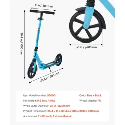VEVOR Kick Scooter for Kids Ages 8+, Teens & Adults, 2-Wheel Toddler Scooter with Adjustable Height Handlebar, Wide Anti-Slip Deck, Foldable Lightweight for Boys & Girls up to 220 lbs, Black + Purple