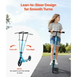 VEVOR Kick Scooter for Kids Ages 8+, Teens & Adults, 2-Wheel Toddler Scooter with Adjustable Height Handlebar, Wide Anti-Slip Deck, Foldable Lightweight for Boys & Girls up to 220 lbs, Black + Purple