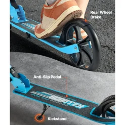 VEVOR Kick Scooter for Kids Ages 8+, Teens & Adults, 2-Wheel Toddler Scooter with Adjustable Height Handlebar, Wide Anti-Slip Deck, Foldable Lightweight for Boys & Girls up to 220 lbs, Black + Purple