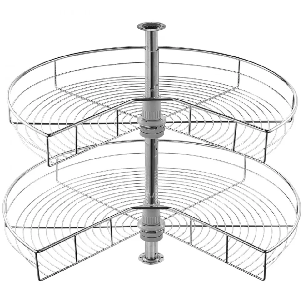 VEVOR 28" Kidney Shaped Chrome Corner Organizer, 360° Rotatble Kitchen Base Cabinet Blind Corner, 2 Tier Height Adjustable Storage Rack, Carbon Steel Lazy Susan Replacement Shelf for Cabinet Corner