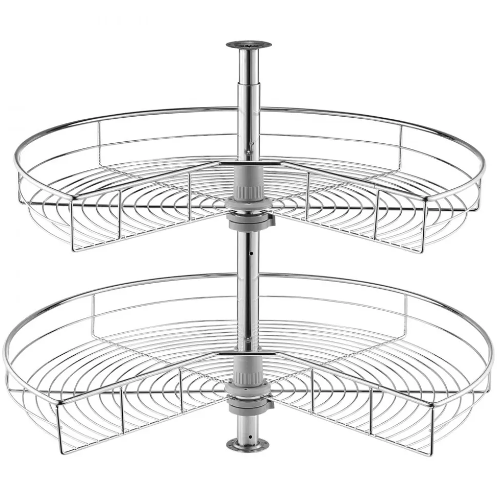 VEVOR 28" Kidney Shaped Chrome Corner Organizer, 360° Rotatble Kitchen Base Cabinet Blind Corner, 2 Tier Height Adjustable Storage Rack, Carbon Steel Lazy Susan Replacement Shelf for Cabinet Corner