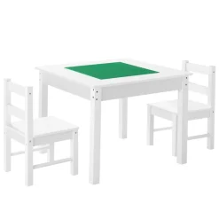 VEVOR Kids Activity Table and 2 Chairs Set, Building Blocks Double-Sided Tabletop, Toddler Table and Chair Set with Storage for Kids 3+ Years, Large Storage Space, Present for Boys & Girls, White