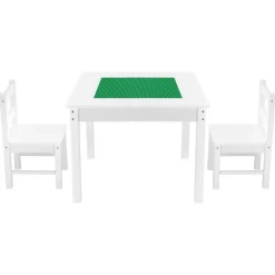 VEVOR Kids Activity Table and 2 Chairs Set, Building Blocks Double-Sided Tabletop, Toddler Table and Chair Set with Storage for Kids 3+ Years, Large Storage Space, Present for Boys & Girls, White