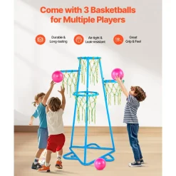 VEVOR Kids Basketball Hoop, 4-Hoop Child Basketball Hoops, Portable Basketball Stand with Adjustable Heights and 3 Balls, Indoor and Outdoor Basketball Toy Set for Children of All Ages, Boys & Girls