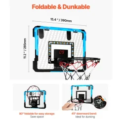 VEVOR Kids Basketball Hoop, Mini Basketball Goal with Electronic Scoreboard, Over The Door Basketball Hoop with Scoring & Music Accompaniment Functions, LED Light, Indoor Basketball Hoop for Kids 3+