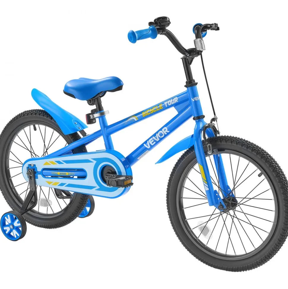 VEVOR Kids Bike, 18 Inches BMX Style Children Bicycle, Rider Height 3.61 ft - 4.59 ft, Training Wheels Included, Sturdy and Easy to Assemble, Toddler Bike for Boys & Girls Learning to Ride, Blue