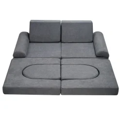VEVOR Kids Couch, 10Pcs Modular Kids Play Couch, Toddler Couch Sofa Bed, Kids Chair Seat Playroom Furniture, Kids Sofa with Removable Cover for Kids Girls & Boys, Grey