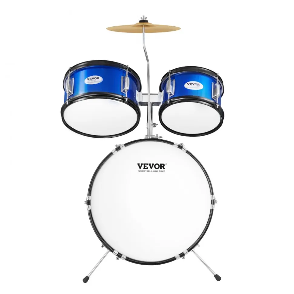 VEVOR Kids Drum Set, 5-Piece, 16 in Beginner Full Drum Set with Bass Toms Snare Floor Drum Adjustable Throne Cymbal Hi-Hat Pedal and Two Pairs of Drumsticks, Starter Drum Kit for Child Kids, Blue
